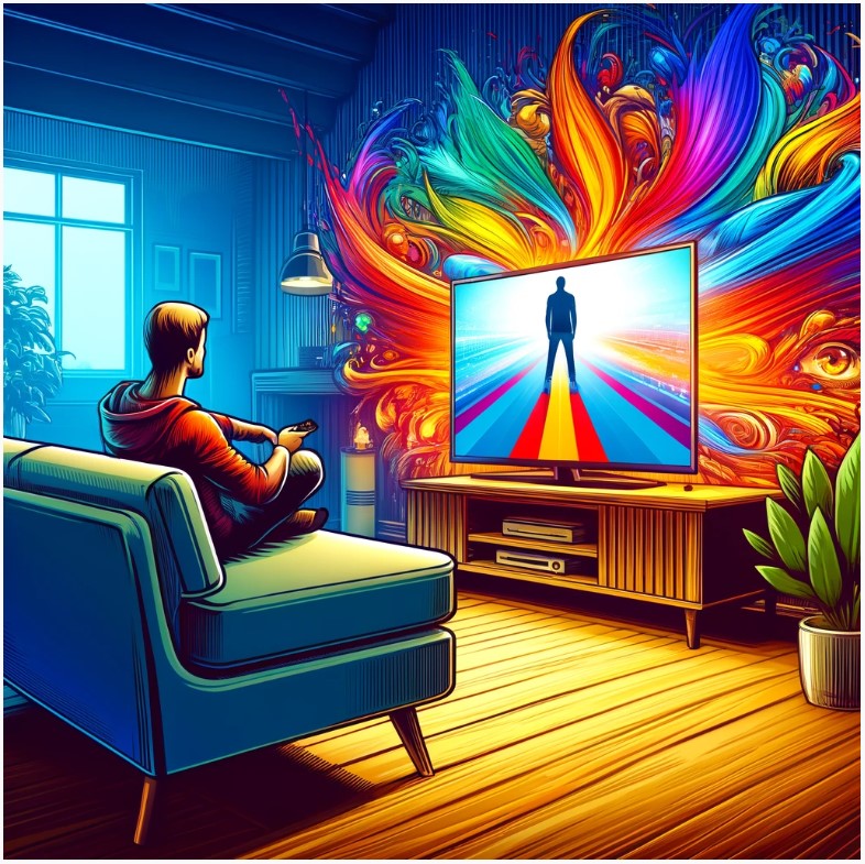 Stylized art of person watching television